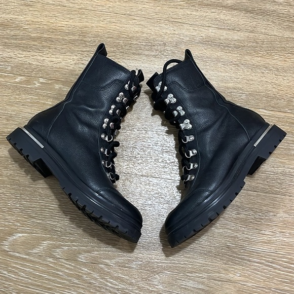 VIA SPIGA TAVVI Lace Up Combat Hiking Boots Shoes Black Leather - Picture 5 of 12